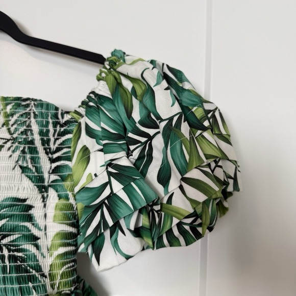 NWT Autumn Adeigbo Marine Top Green Palm Women's Size 4 Puff Sleeves MSRP $540 - Picture 5 of 8